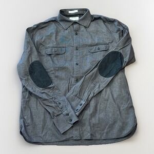 John W Nordstrom  Mens L Gray Supima Cotton Elbow Patch Button Up Pocket Shirt